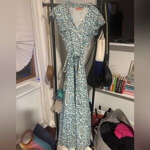 Oliphant Green Wrap Tie Front Maxi Dress